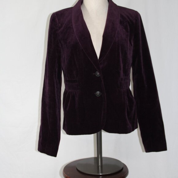J. CREW Women's Purple Eggplant Velvet Button Up Peplum Blazer Jacket Size 8 - Picture 4 of 11
